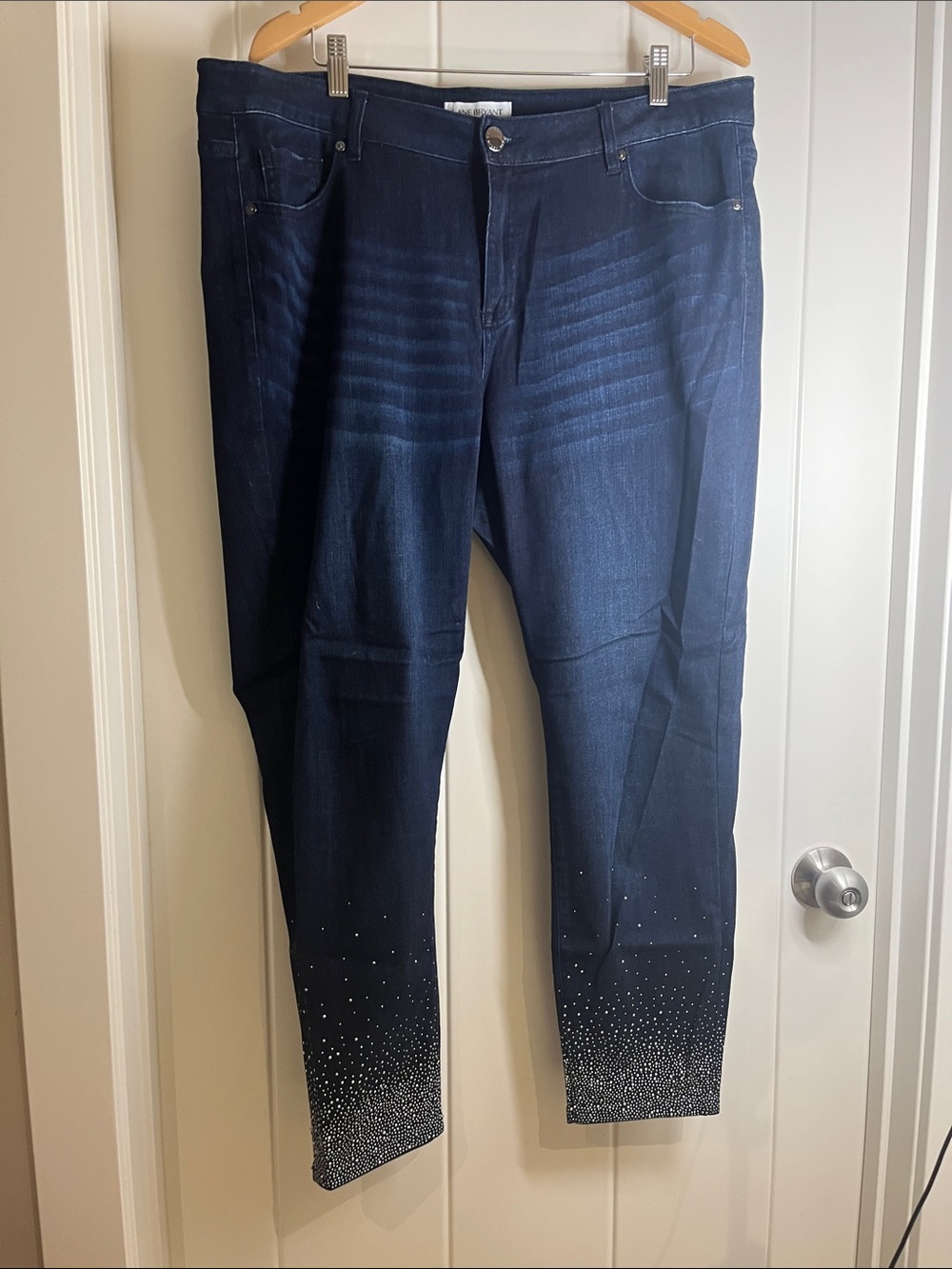 Lane Bryant Dark Blue Skinny Jeans with Rhinestone Hem
